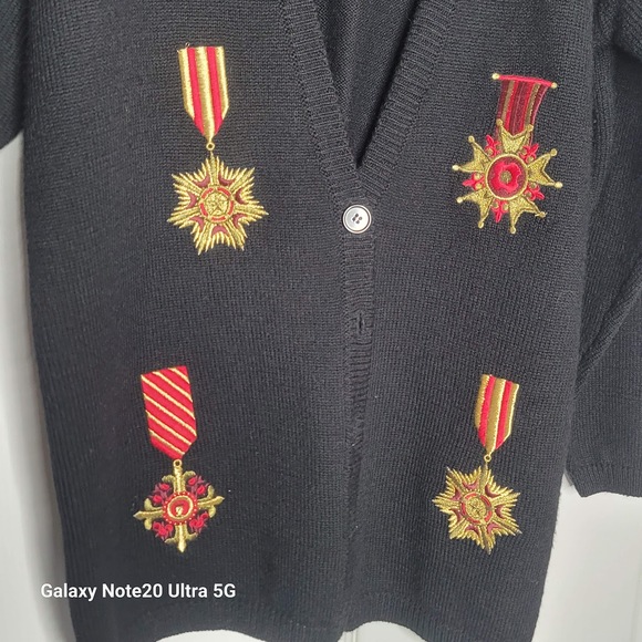 VTG. Worthington Large Sweater Cardigan button up Wool Blend Kitschy Metals BLUE - Picture 4 of 6